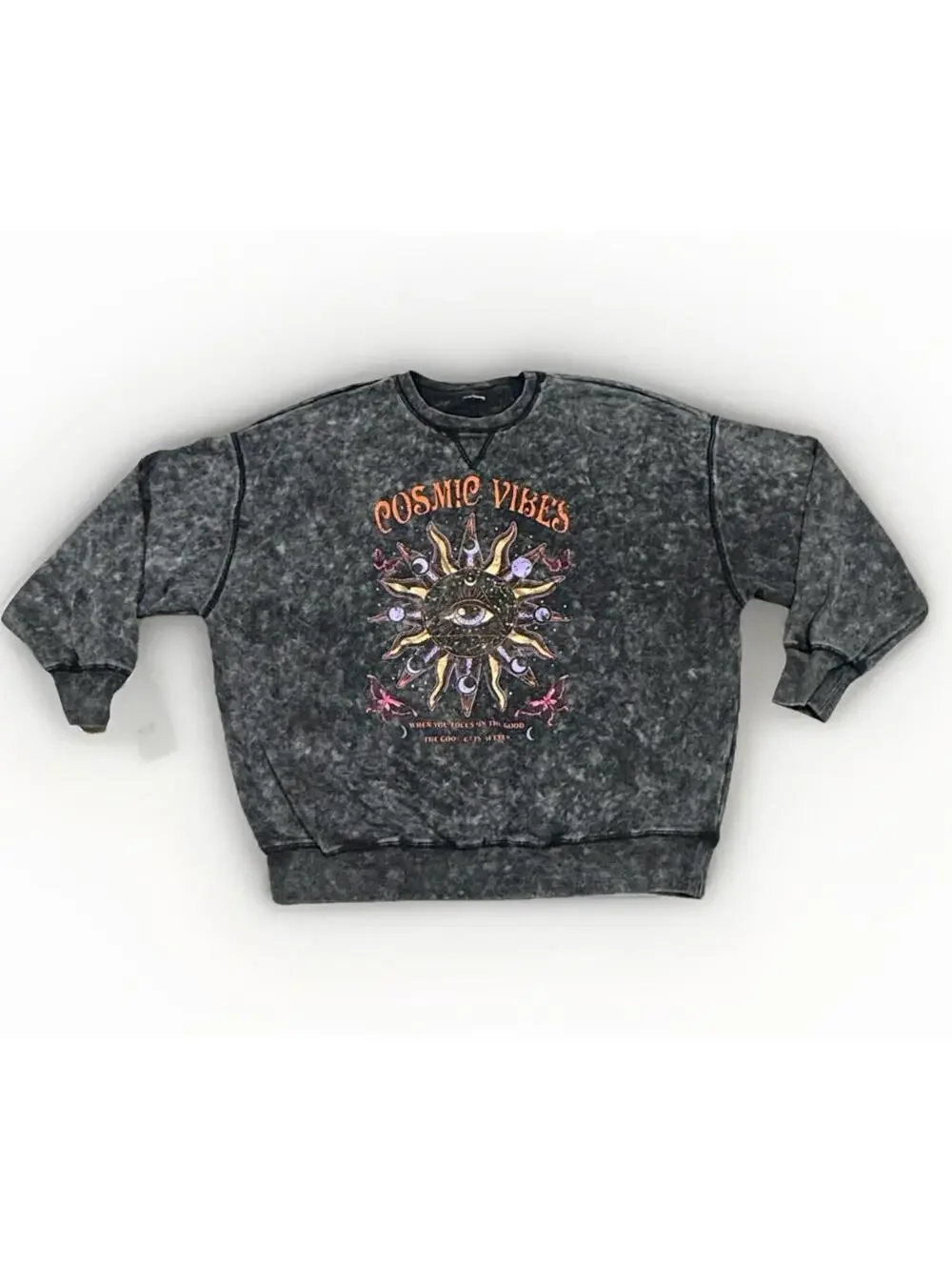 Black Acid Washed “Cosmic Vibes” No Boundaries Sweater No Tag‎ Size XXL